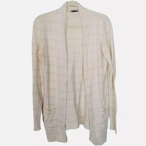 Theory Womens M Cream/Pink Striped Cotton Cashmere Open Front Cardigan Size P/TP